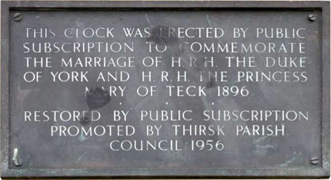 Plaque on Thirsk Clock