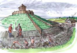 Drawing of a motte and bailey castle