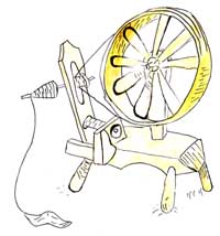 Drawing of an old spinning wheel