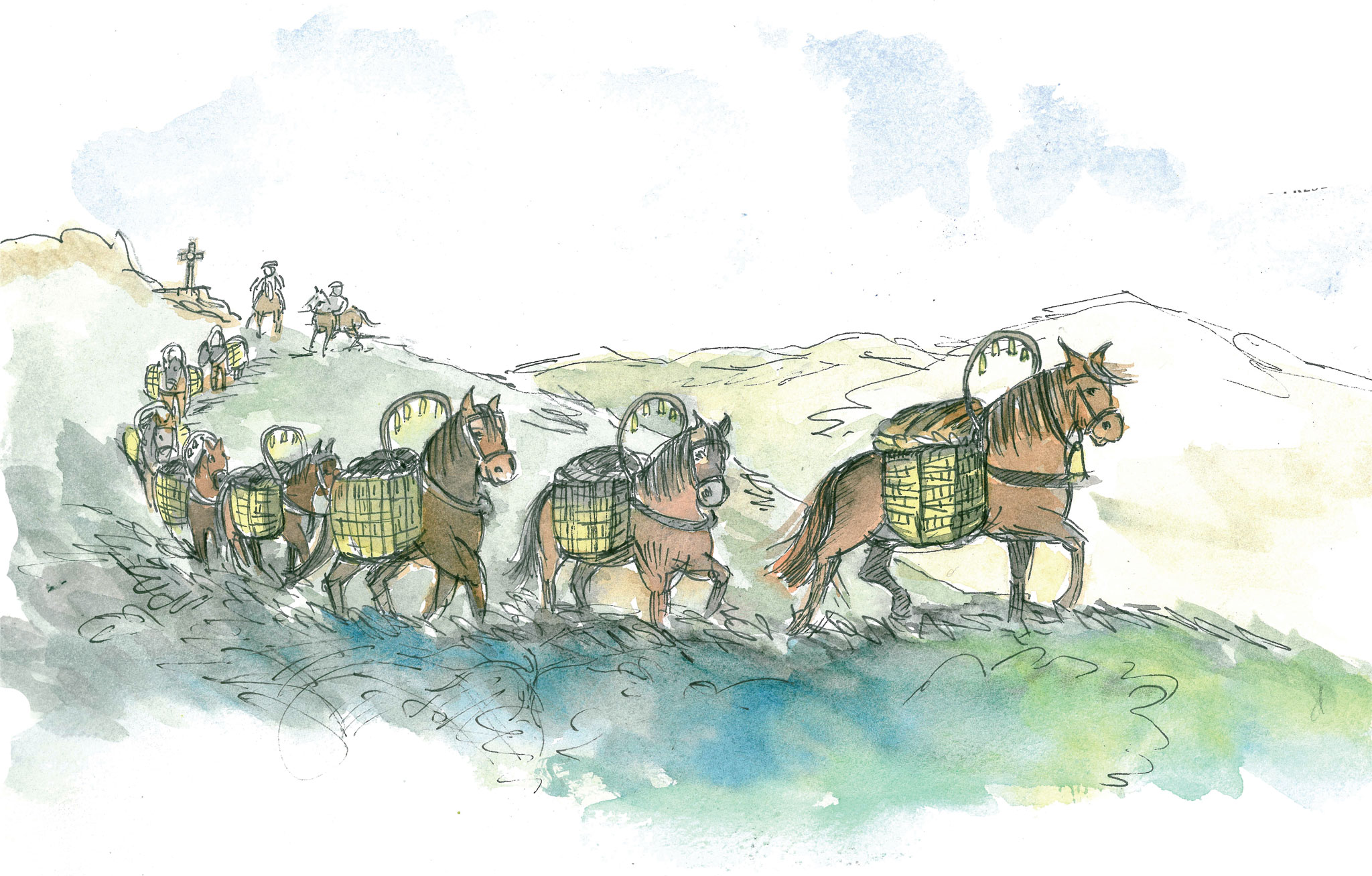 Drawing of a pack-horse train